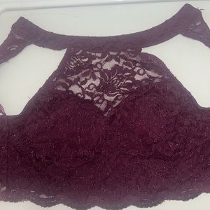 Super Cute! Eggplant Purple Lace Sleeveless Crop Top